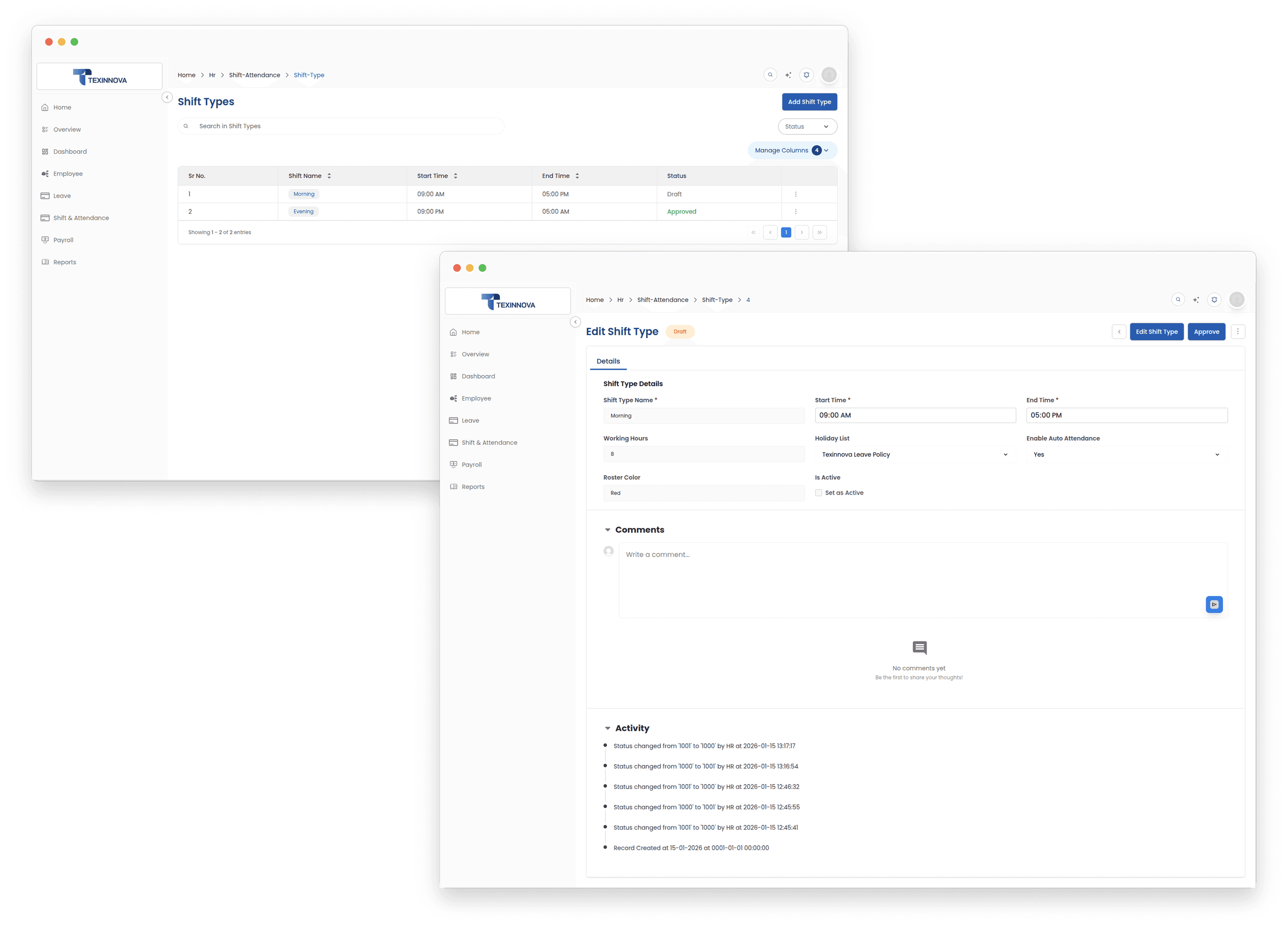 Shift Type Configuration