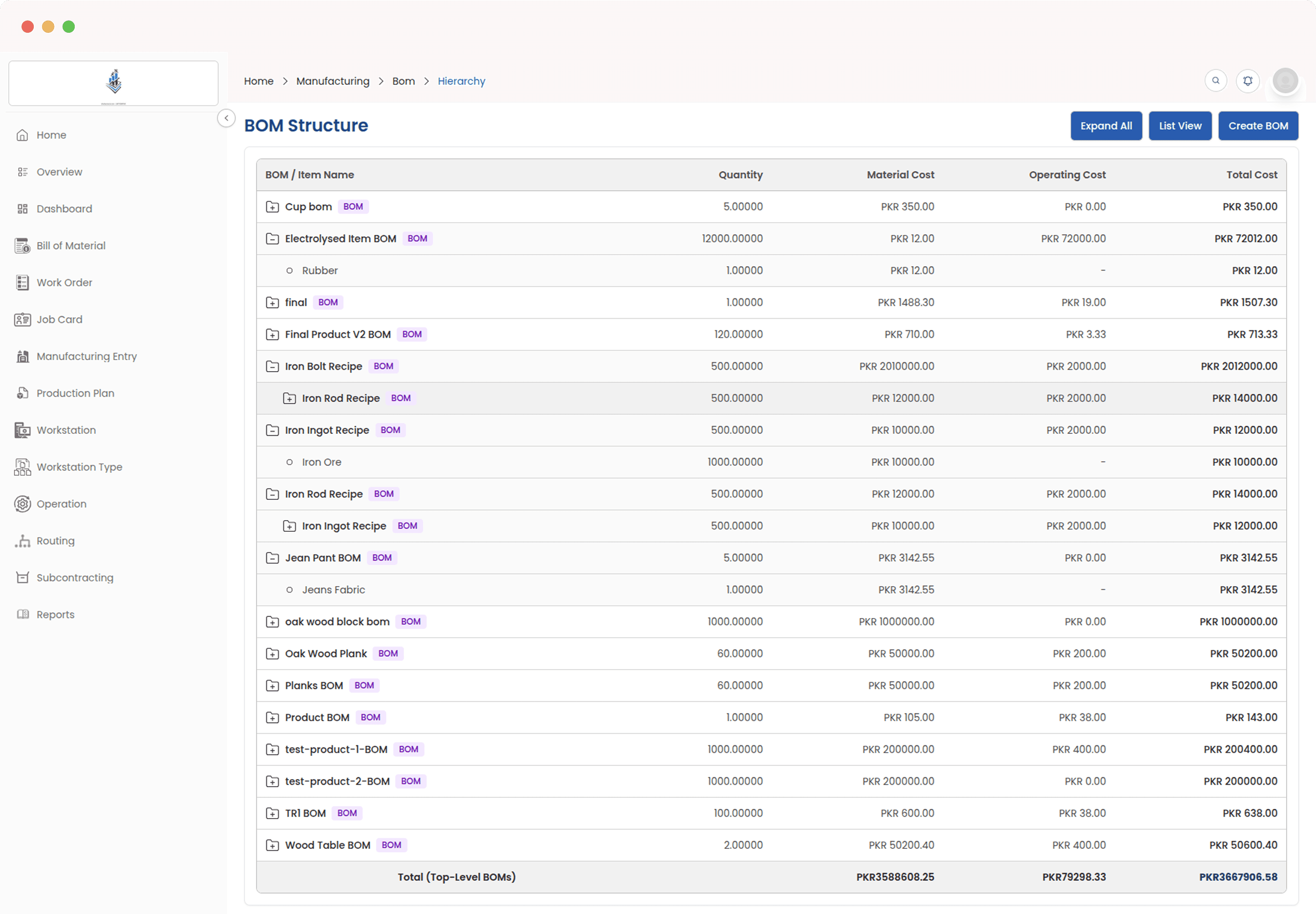 Bill of Materials (BOM)
