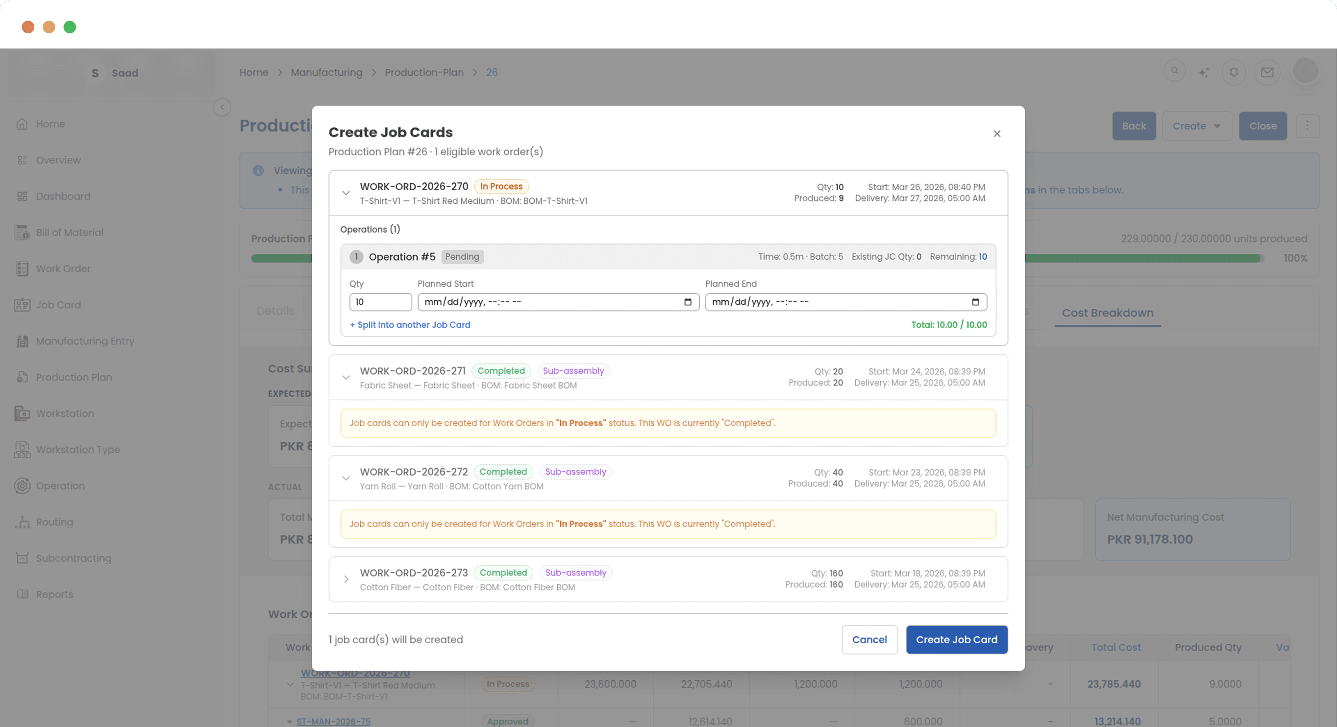 Push job cards to the shop floor
