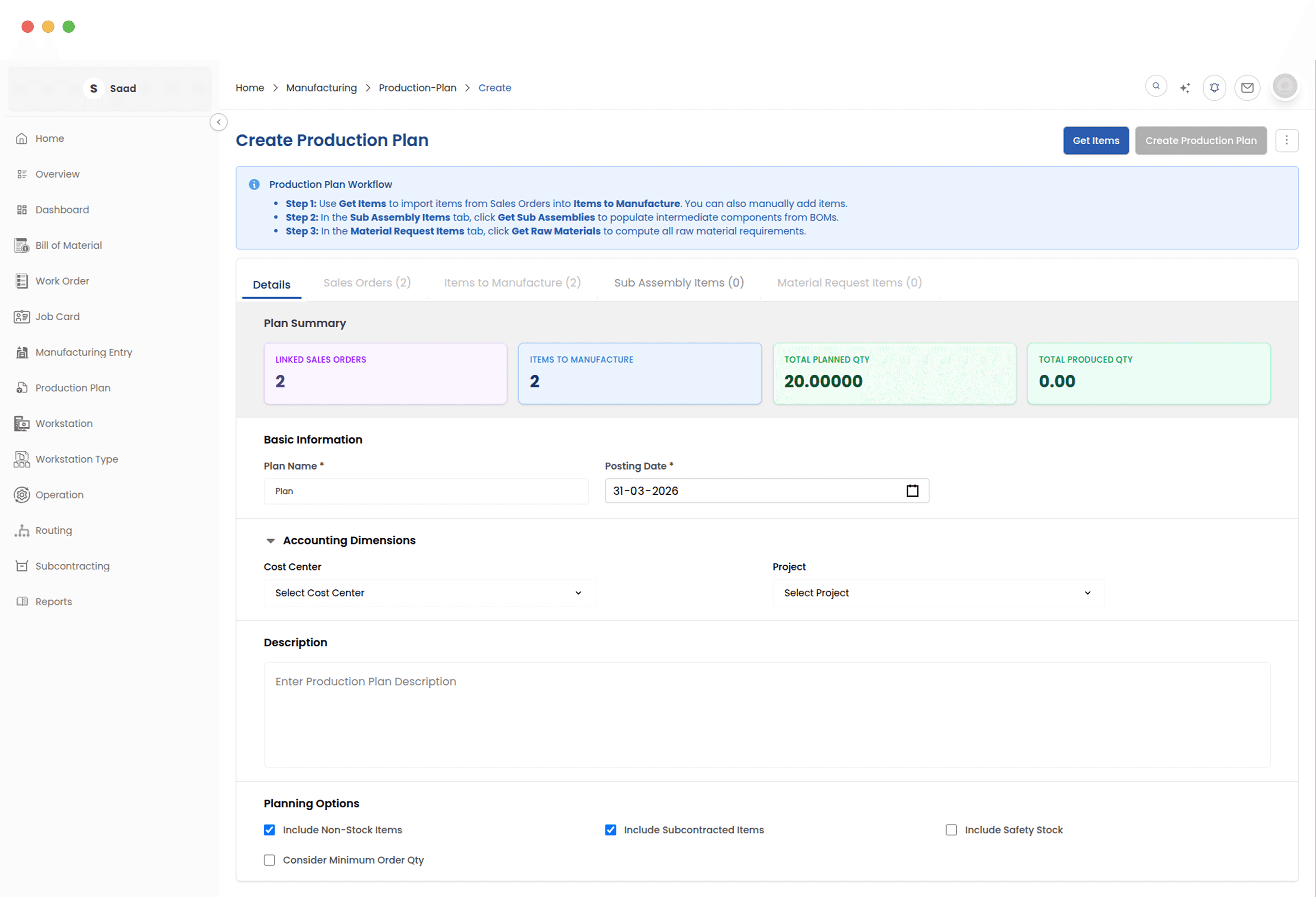 Plan production from sales demand to raw materials