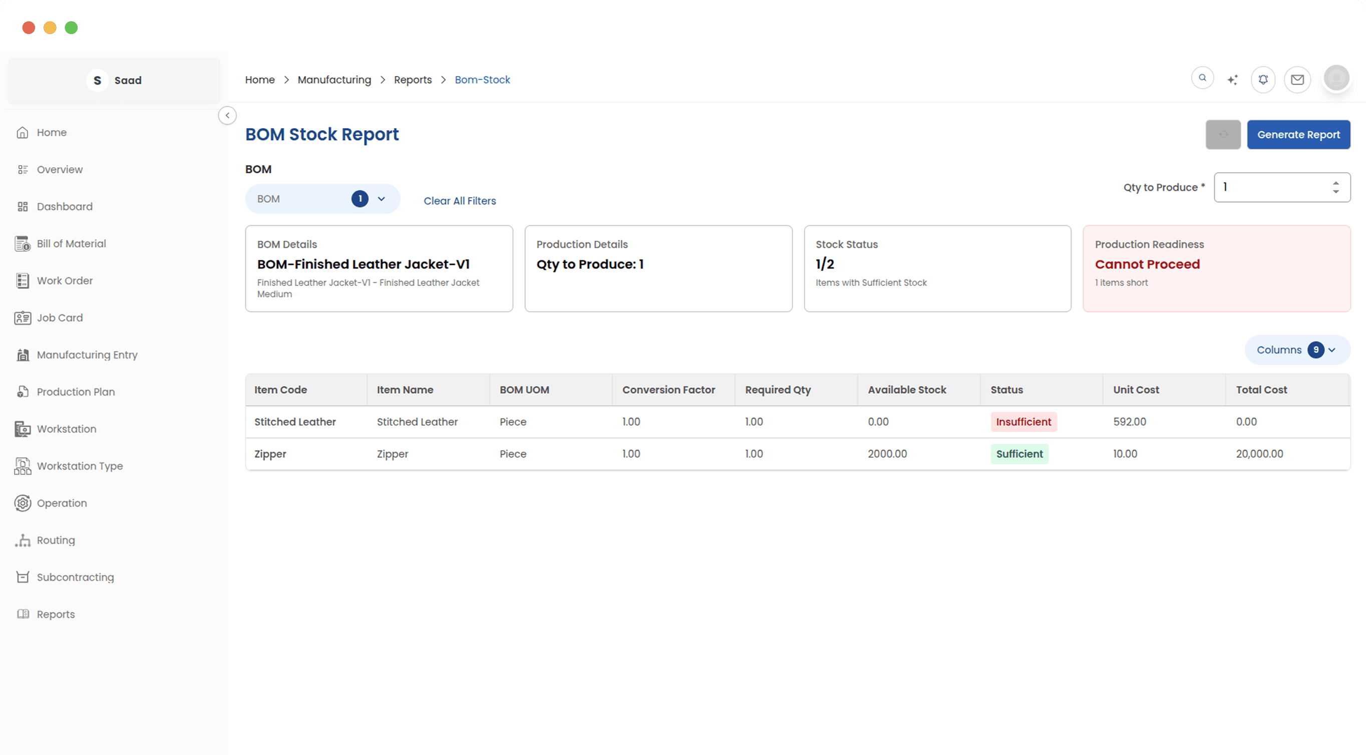 Confirm material readiness before committing to production
