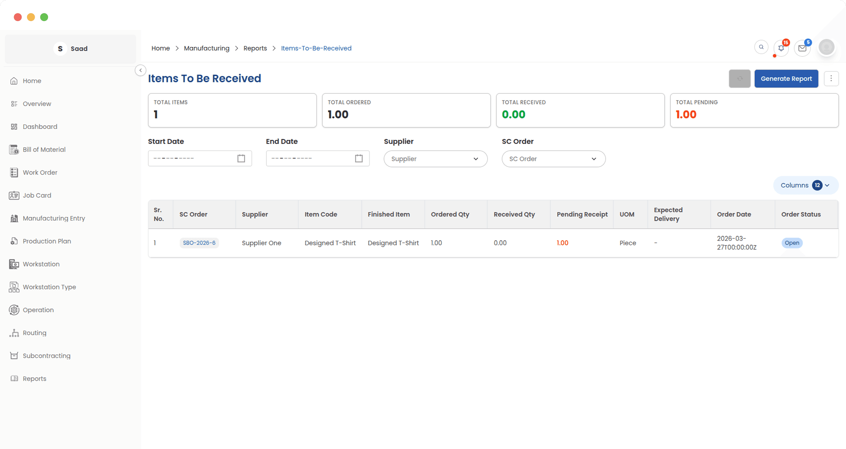 Track which finished goods are still pending from job workers