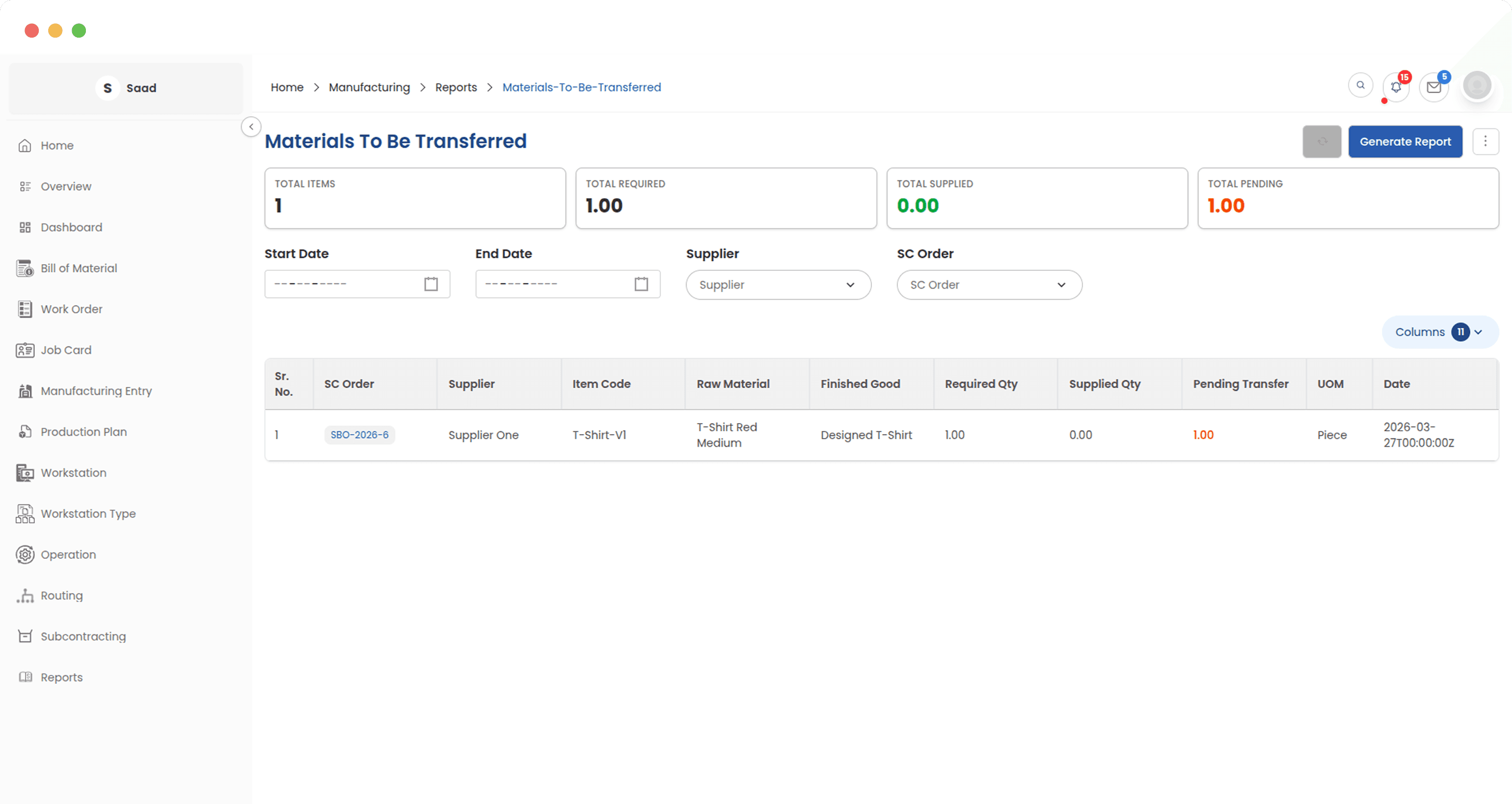 See exactly which materials still need to leave the warehouse