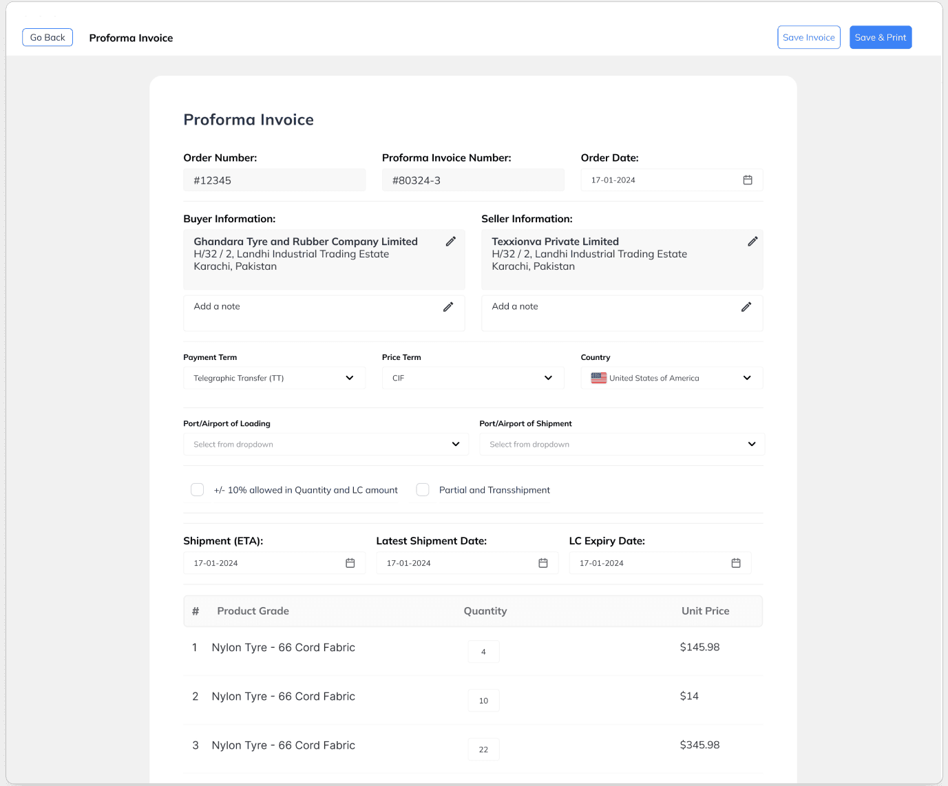Quotation & Proforma Invoice