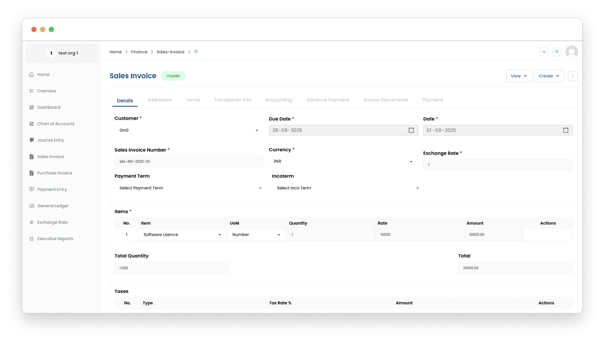 Service Sales Invoice