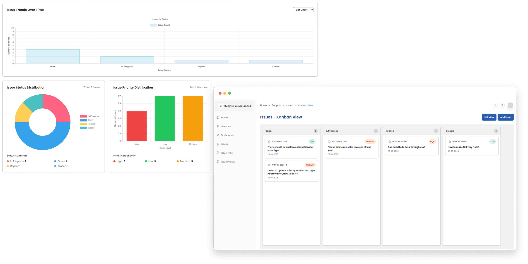 Support module kanban board view